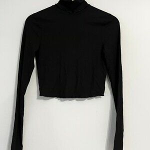 Super Cute & Other Stories Black Ribbed Mock Neck Crop Top Size 4 / Small